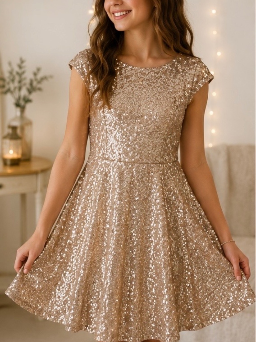 Brand New With Tags Girls Gold Sequin Elisa B Lined Dress